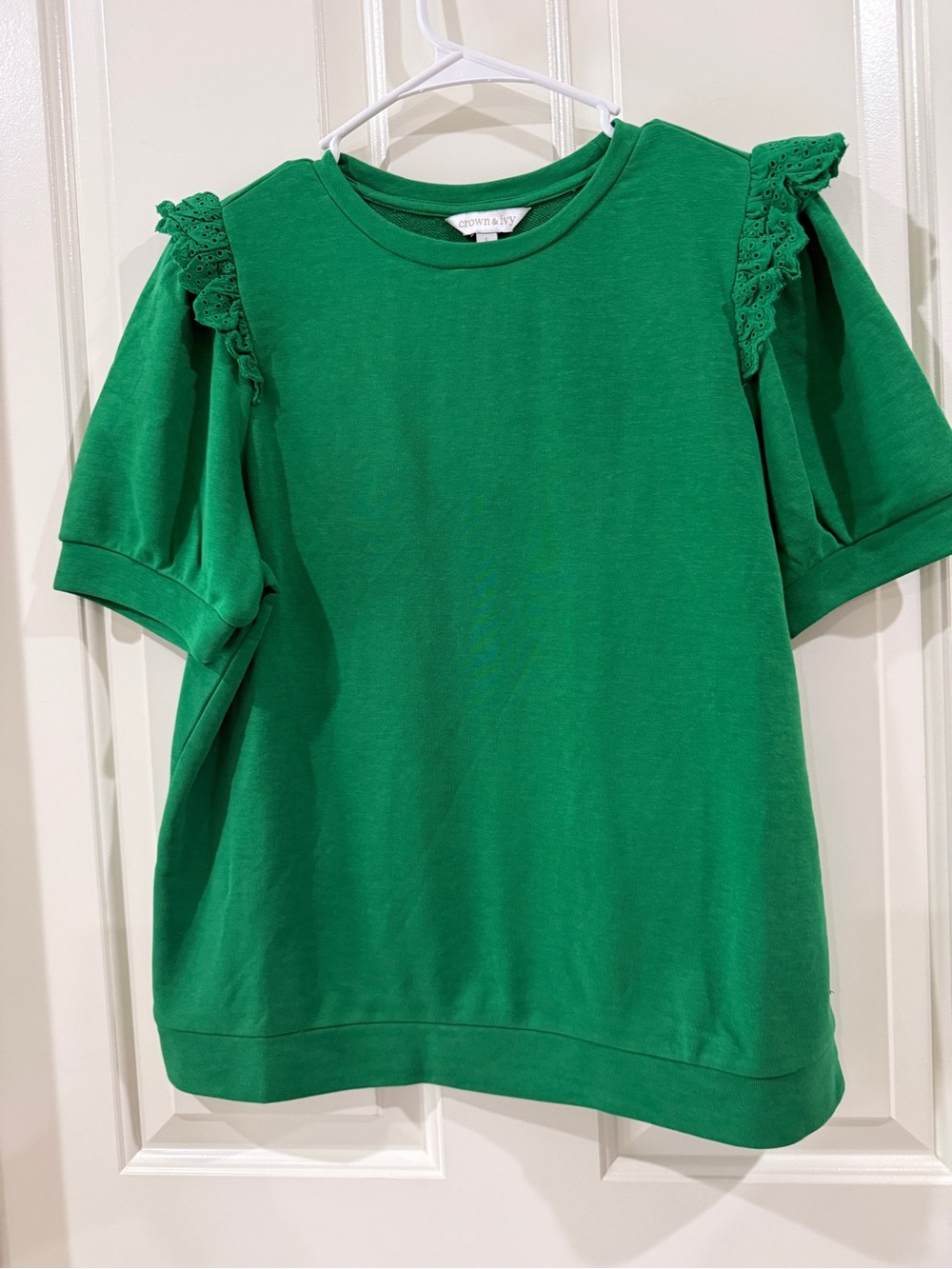 crown & ivy Bright Green Ruffle Shoulder Sweatshirt